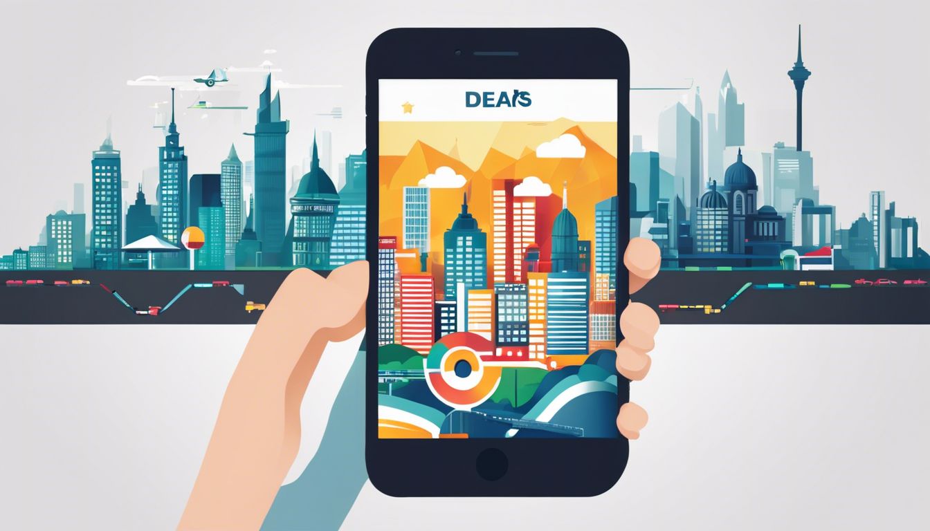 A person using a smartphone to create a new app campaign in a bustling city. A person using a smartphone to create a new app campaign in a bustling city.