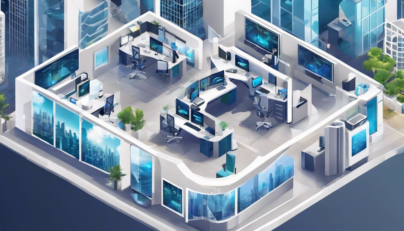 A digital dashboard displaying complex data in a modern office environment. A digital dashboard displaying complex data in a modern office environment.