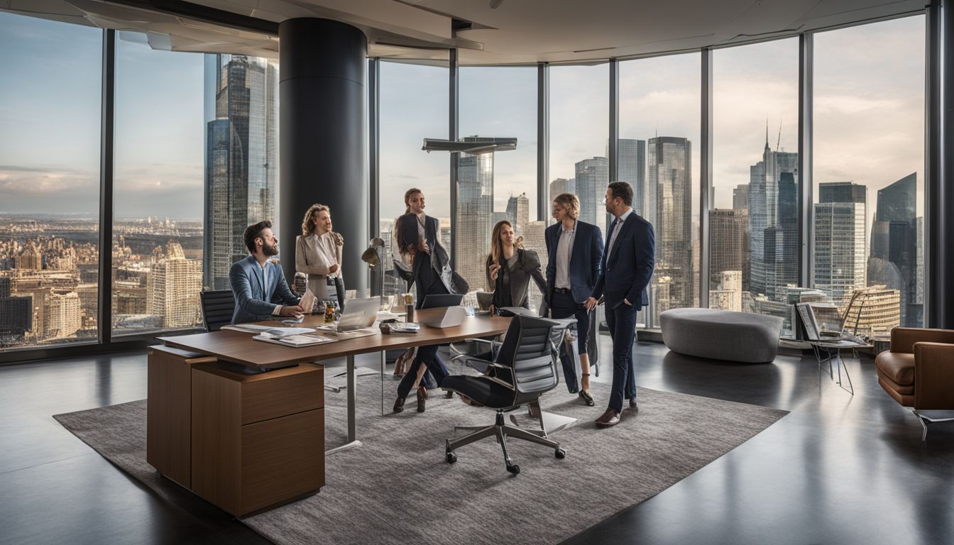 A group of professionals discussing strategic plans in a modern office setting. A group of professionals discussing strategic plans in a modern office setting.