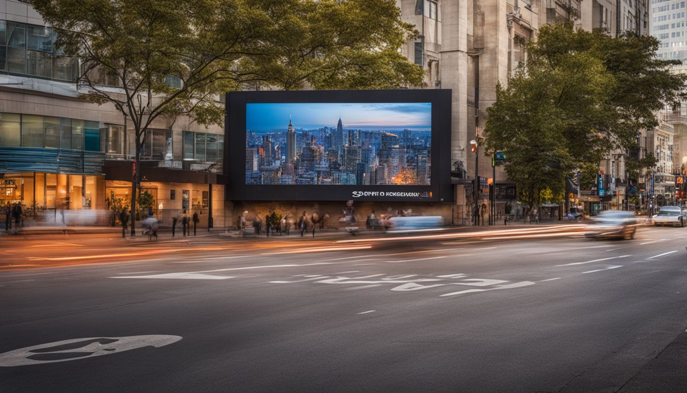 An outdoor billboard with personalized ad messages based on weather conditions. An outdoor billboard with personalized ad messages based on weather conditions.