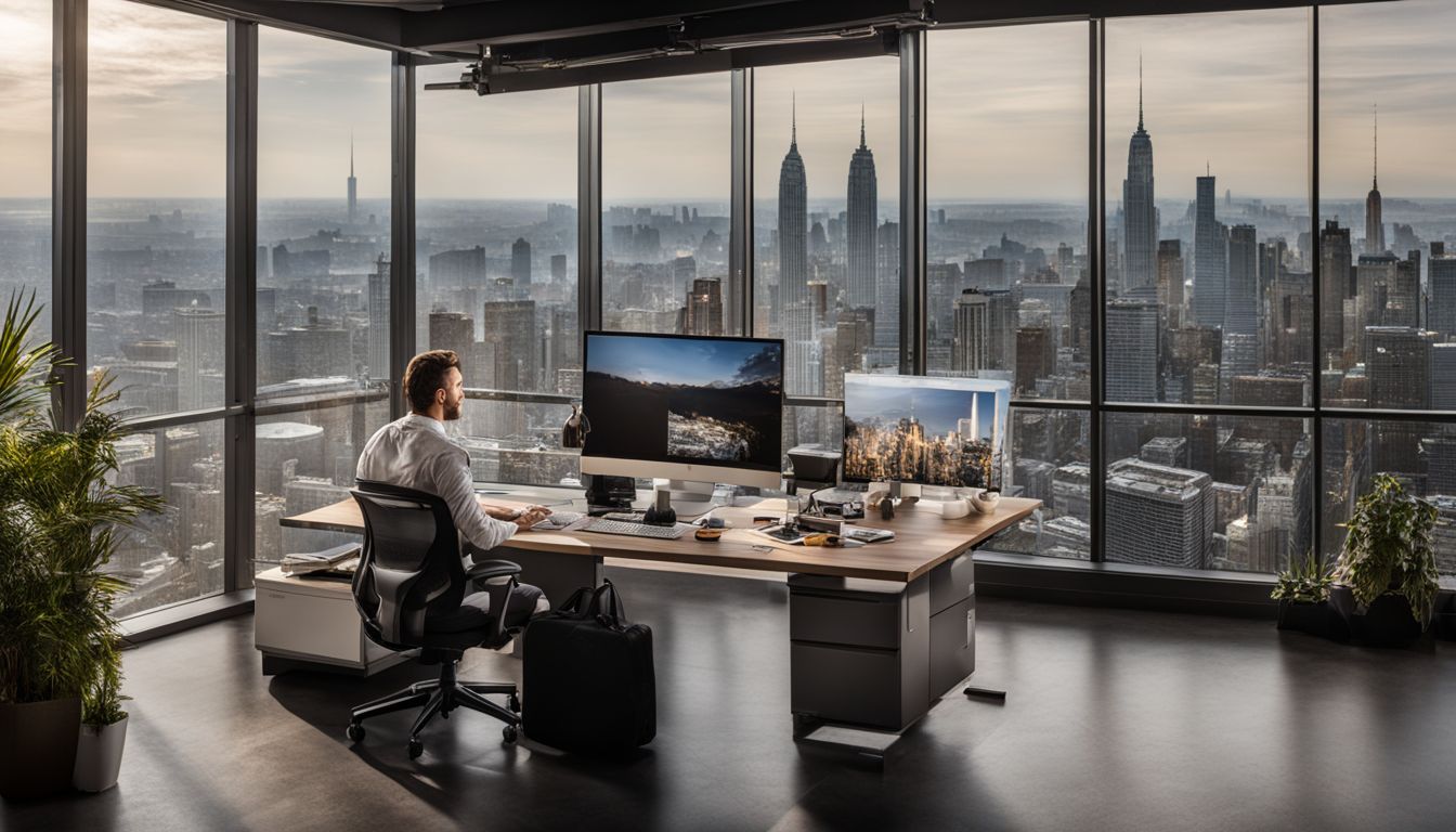 A PPC manager analyzing top-performing keywords and ads in a modern office setting. A PPC manager analyzing top-performing keywords and ads in a modern office setting.