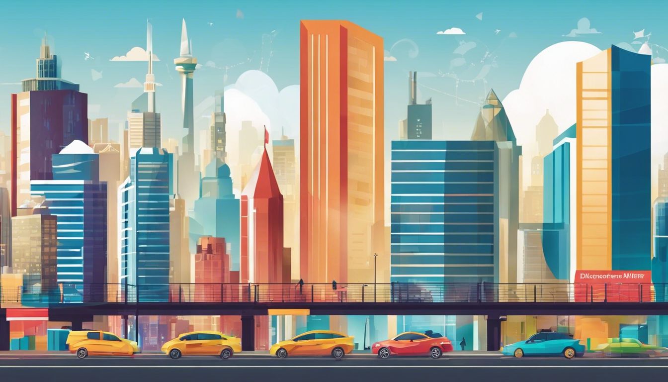 A row of vibrant advertising banners against a bustling city skyline. A row of vibrant advertising banners against a bustling city skyline.